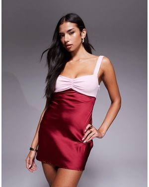 Edikted Contrast Satin Effect Mini Dress - Red