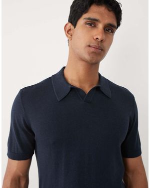 Blend Cotton-mix Knitted Open Collar Regular Fit Polo - Blue