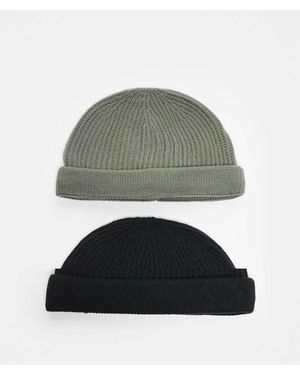 Only & Sons 2 Pack Fisherman Beanie Hats - Green