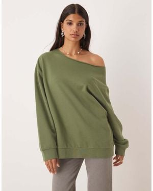 ASOS Oversized Sweatshirt Met Blote Schouder - Groen