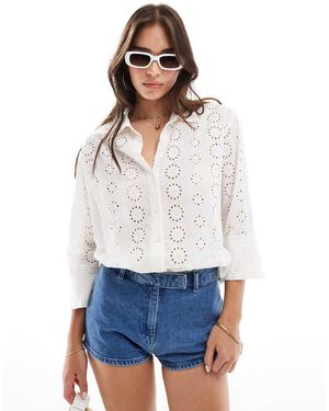 Jdy Camicia Sporco Traforata Con Maniche A Tre Quarti - Bianco