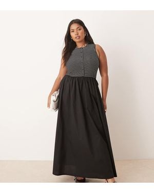 ASOS Asos Design Curve Racer Button Down Midi Dress With Poplin Skirt - Black