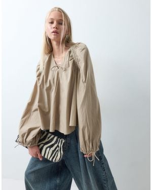 ASOS Ruched Detail Long Sleeve Top - Brown