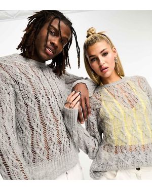 Collusion Unisex Open Stitch Knitted Cable Crewneck - Metallic