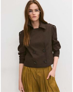 Stradivarius Short Double-breasted Trench Coat - Brown