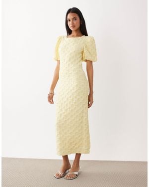 Y.A.S Volume Sleeve Textured Maxi Dress - Natural