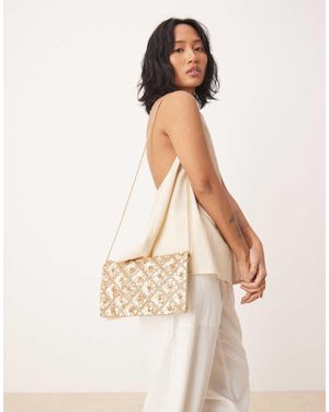 Accessorize – tianna – e foldover-clutch mit blumenverzierung - Natur