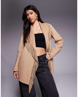 Forever New Wool Fringed Coat - Blue