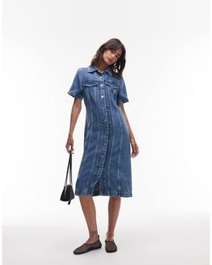 Tommy Hilfiger Midi Denim Short Sleeve Shirt Dress - Blue
