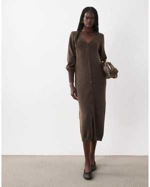 Vero Moda V-neck Button Up Knitted Midi Dress - Multicolour