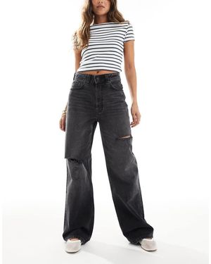 ASOS Vaqueros Dad Negro Lavado De Pernera Ancha Con Detalles Rasgados De - Azul