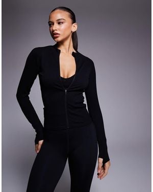 4505 Seamless Sculpting Zip Up Long Sleeve Top - Blue