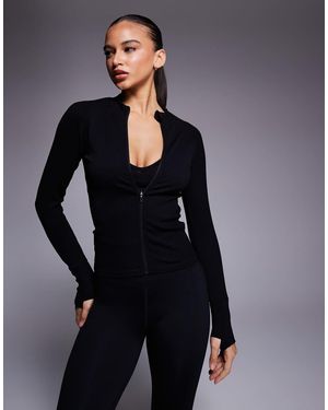 4505 Seamless Sculpting Zip Up Long Sleeve Top - Blue
