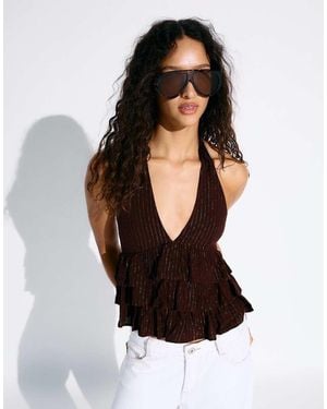 Bershka Shimmery Ruffle Top - Black