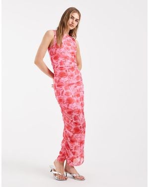 Pieces Ruched Midi Dress - Pink