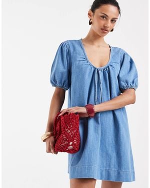 ASOS Puff Sleeve Mini Dress - Blue