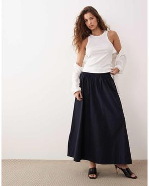 ARKET Pure Cotton Pleated Maxi Skirt With Slit - Blue