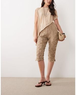 ASOS Textured Floral 3/4 Length Trouser - Natural
