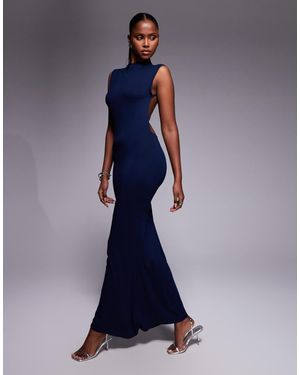 asos navy blue maxi dress ASOS DESIGN Curve satin long sleeved tie detail maxi dress in navy