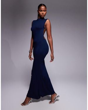ASOS High Neck Slash Shoulder Maxi Dress With Open Back - Blue