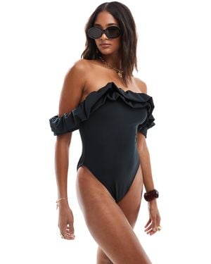 ASOS Olivia Bandeau Ruffle Sculpting Swimsuit - Natural