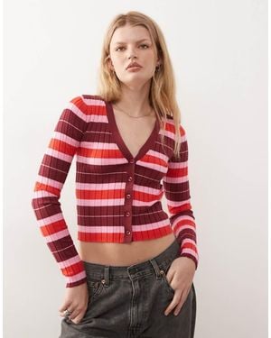 Noisy May Ribbed Knit Cardigan - Red