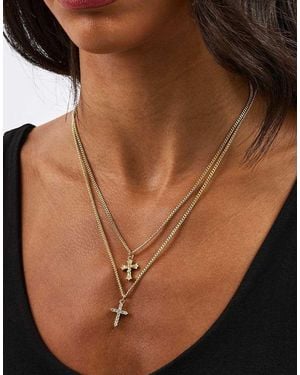 CERNUCCI Iced Cross & Crucifix Necklace - Brown