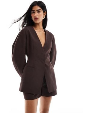 ASOS Linen Blend Cinch Collarless Blazer - Brown