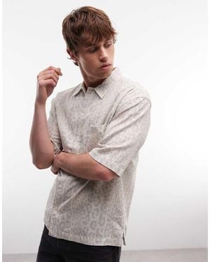 AllSaints Cruz Leo Short Sleeve Linen Blend Leopard Print Shirt - Multicolour