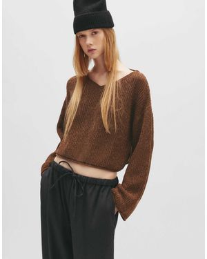 Pull&Bear – pullover aus chenille - Braun