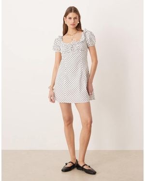 Glamorous Babydoll Mini-Jurk Met Gestrikte Buste En Stippen - Naturel