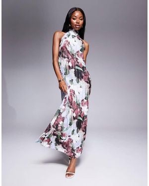 ASOS Plisse Halter Tie Maxi Dress - Multicolour