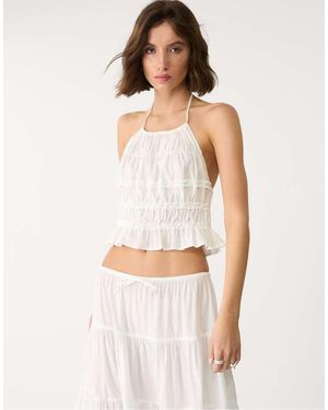 Stradivarius Halter Top With Open Back - Natural