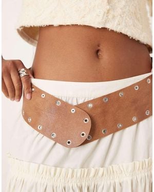 Mango Studded Leather Belt - Brown