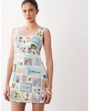 Nobody's Child Ciara Linen Blend Square Neck Sleeveless Mini Dress - Blue