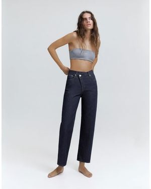 Pull&Bear Straight-Leg Jeans With Crossover Waistband - Blue