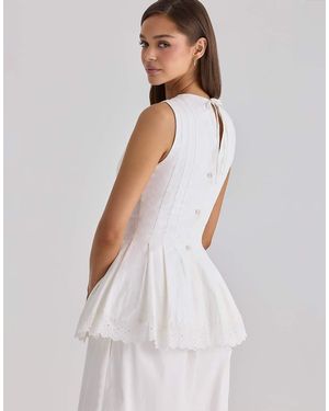 House Of Cb Marnie Cotton Fitted Lace-Trim Top - White