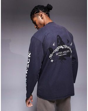 Good For Nothing Camiseta Negra Extragrande De Manga Larga Con Varios Estampados De - Azul