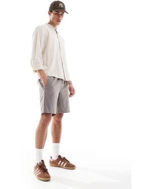 Pull&Bear Linen Rich Long Sleeve Textured Grandad Shirt - White