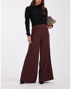 ASOS Pantalon palazzo ajusté taille haute avec détail corset en chocolat - Violet