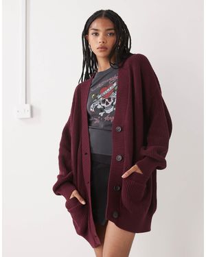 Monki Gilet oversize long en maille - bordeaux - Rouge