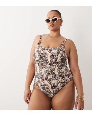 South Beach Swimsuit With Hardware Detail - Brown