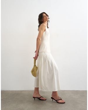 TOPSHOP Heavy Twill Dropped Waist Maxi Dress With Full Skirt - White