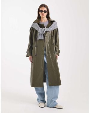 ASOS Leather Look Trench Coat - Green