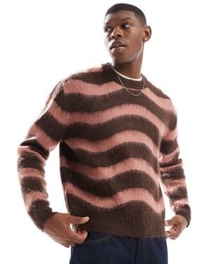 Bershka Soft Knitted Stripe Jumper - Brown