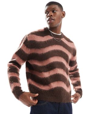 Bershka Maglione Morbido A Righe - Marrone