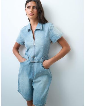 Liquor N Poker Denim-playsuit mit gürtel und verzierungen - Blau
