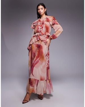 DASKA Chiffon Ruffle Caped Maxi Dress - Multicolor