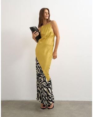 TOPSHOP Satin Bias Halter Neck Open Scoop Back Maxi Dress - Metallic