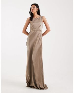 Six Stories Bridesmaids Satin Cowl Back Maxi Dress - Natural